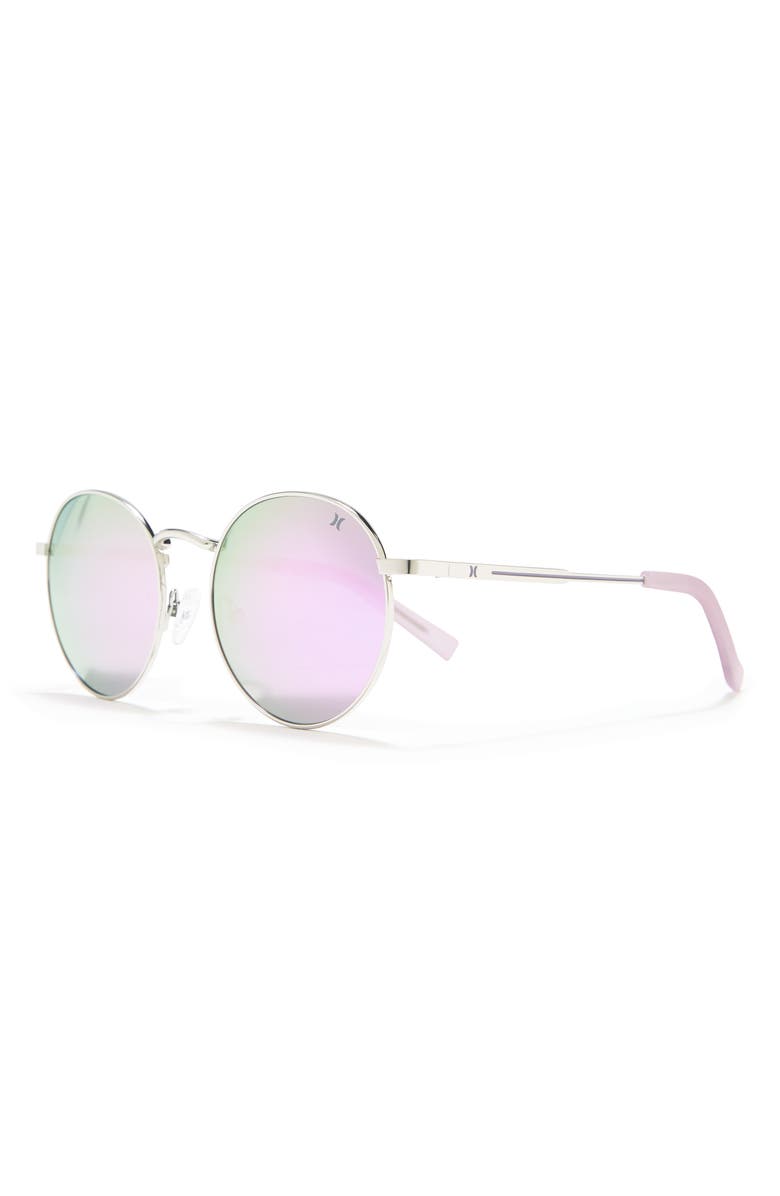 Hurley Small Enamel Accented Round Sunglasses, Alternate, color, Lilac Mirror