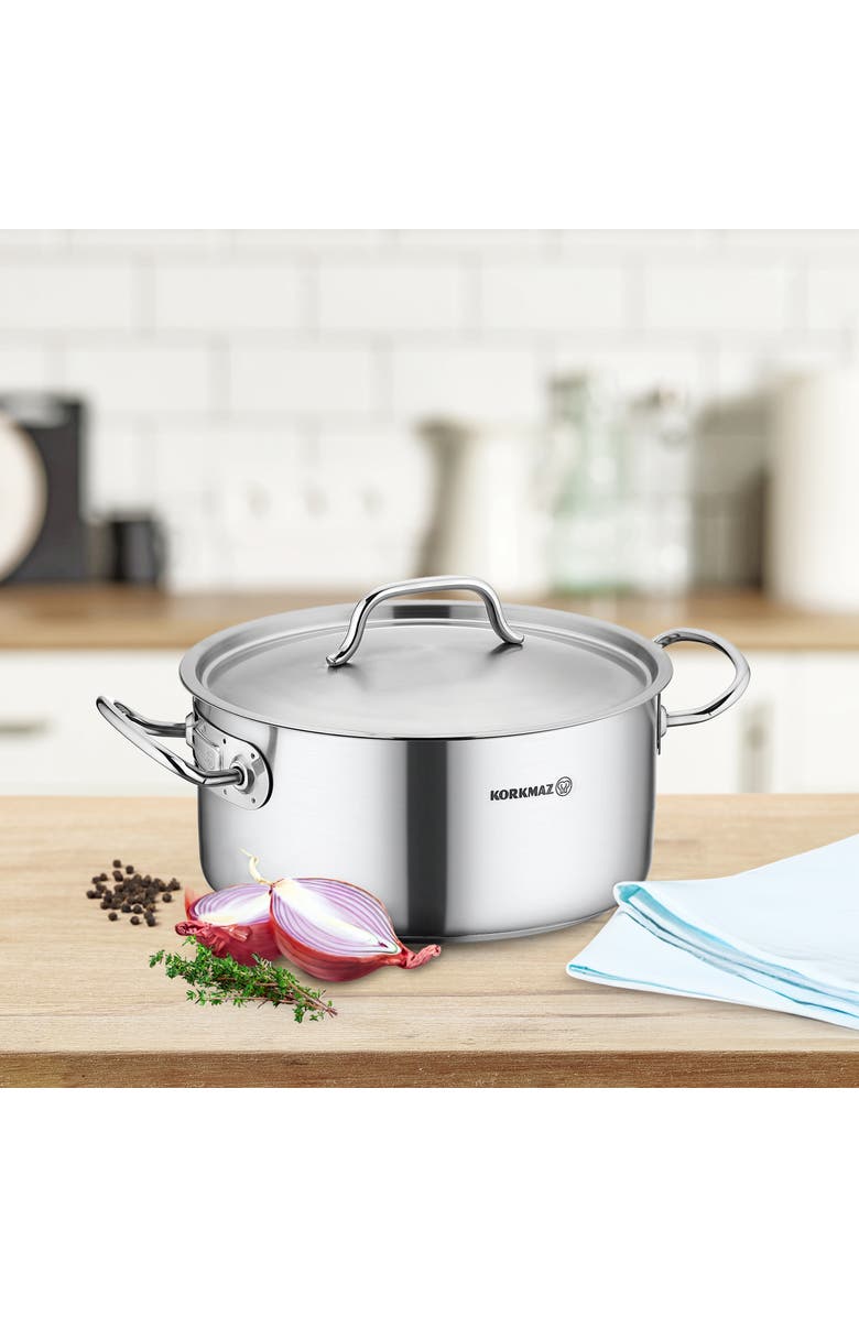 Korkmaz Gastro Proline 4.5 Liter Stainless Steel Low Casserole with Lid, Alternate, color, Silver