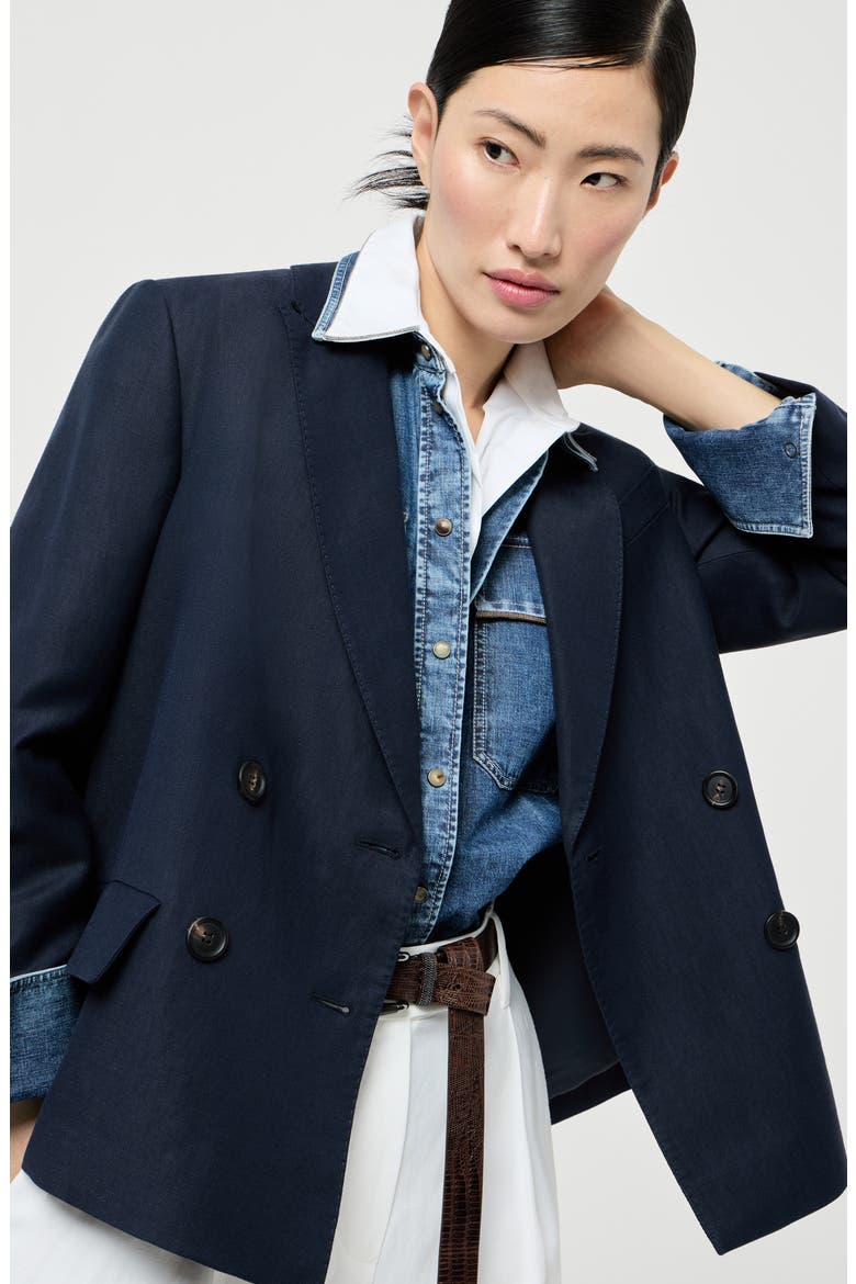 Fluid twill blazer with monili, Alternate, color, Blue