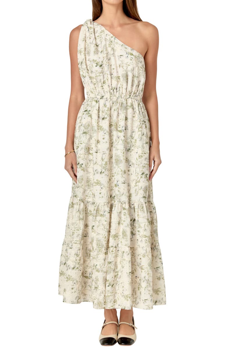 English Factory Floral Embroidered One-Shoulder Cotton Maxi Dress, Main, color, 