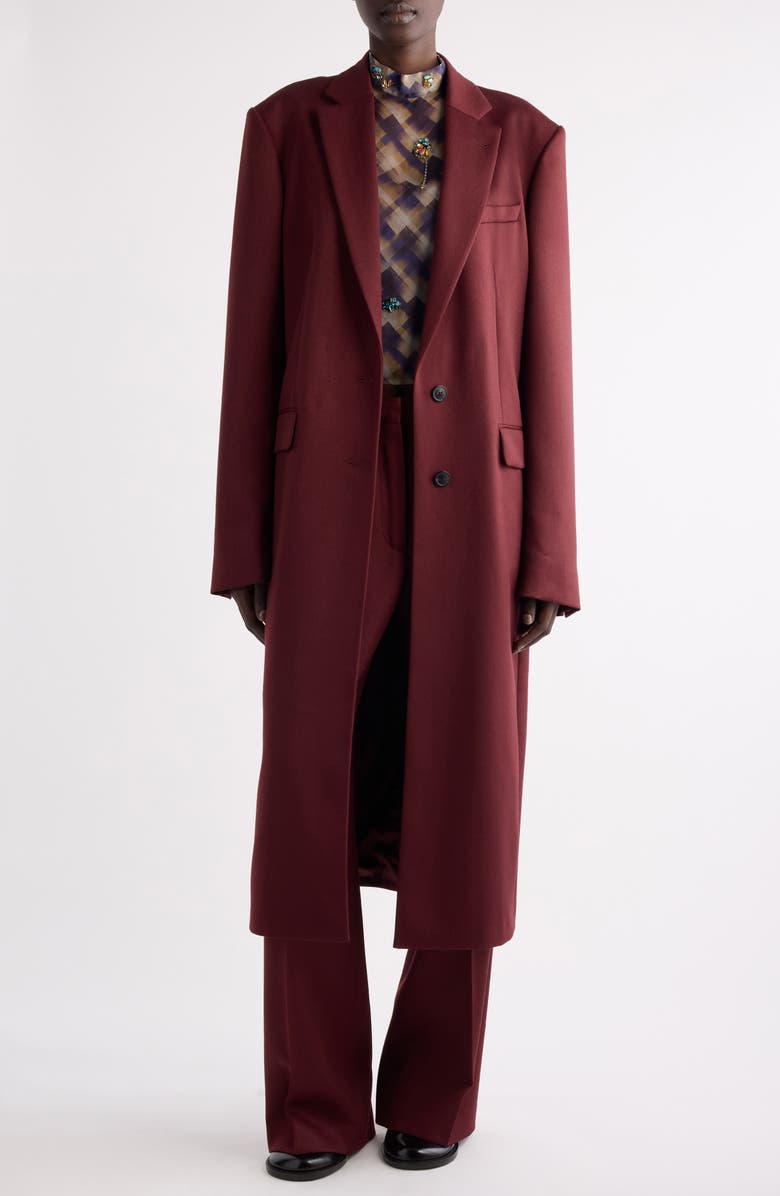 Dries Van Noten Raftan Wool Gabardine Longline Coat, Main, color, Brique