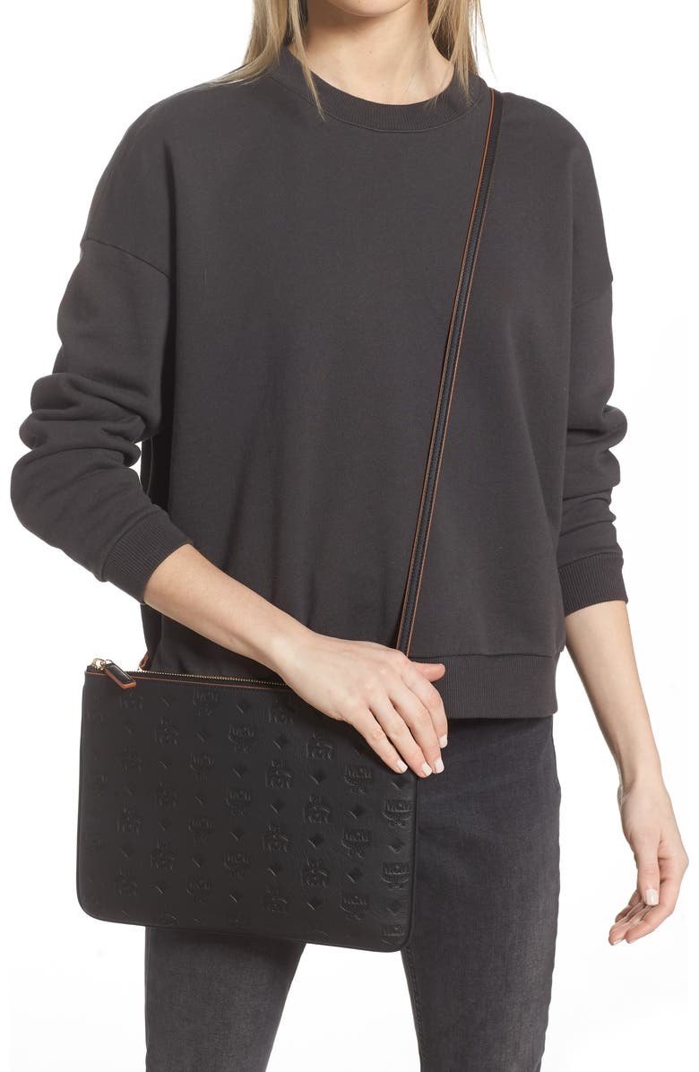 MCM Klara Monogram Leather Crossbody Pouch, Alternate, color,