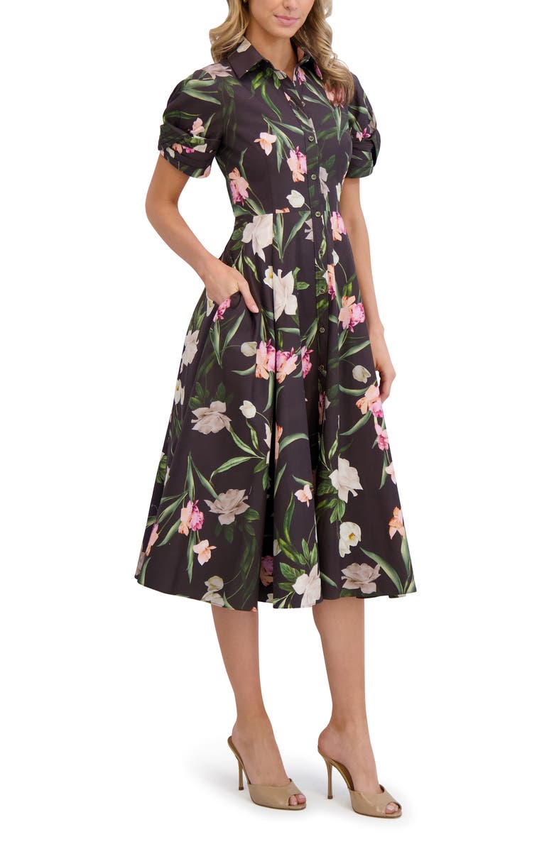Ted Baker Floral Balloon Sleeve Cotton Shirtdress, Alternate, color, Rich Black