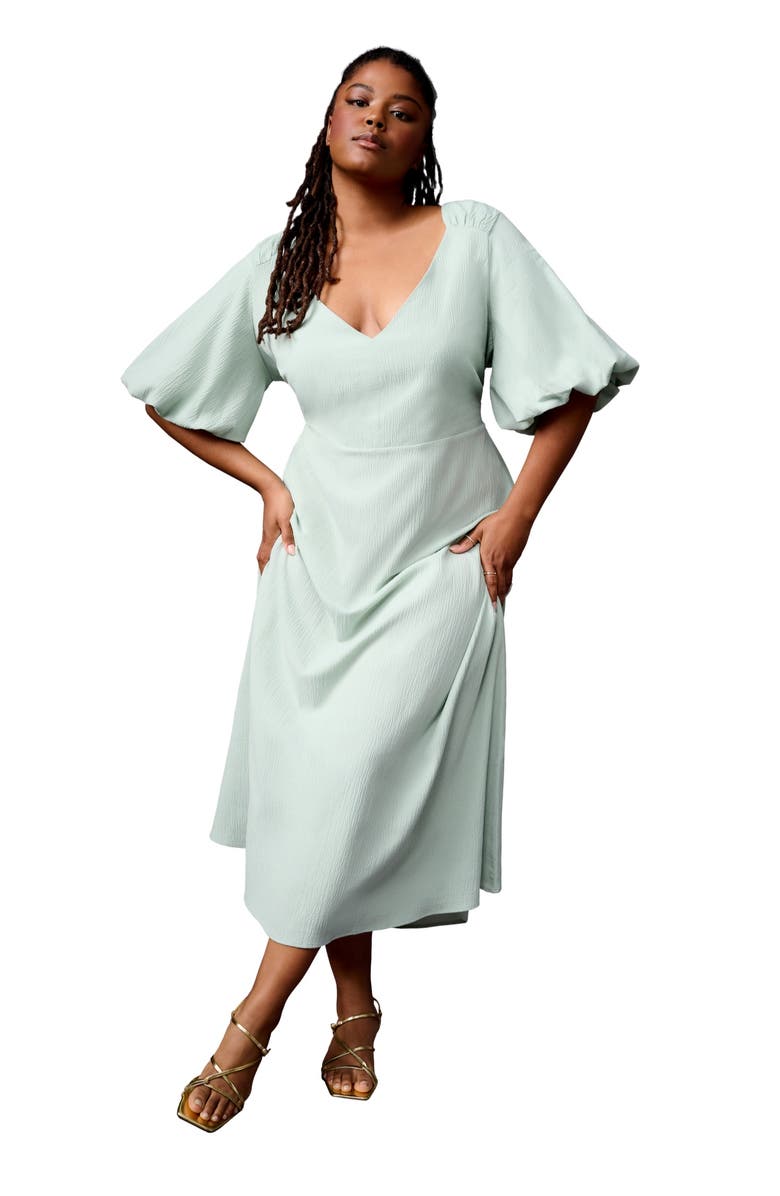 June + Vie Puff-Sleeve Babydoll Maxi Dress, Main, color, Light Jade