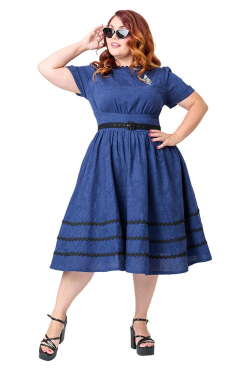 Plus Size Boatneck Ricrac Swing Dress