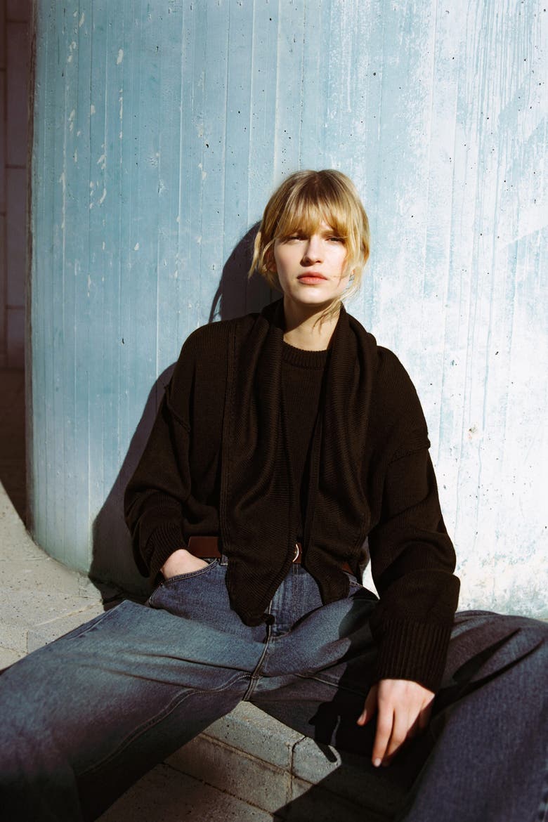 Jumper With Scarf, Alternate, color, Dark brown