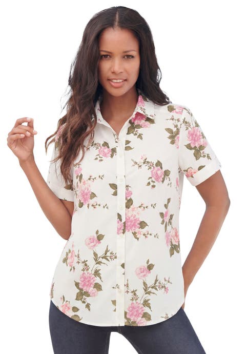 Plus Size Kate Short Sleeve Easy Cotton Blend Button Front Shirt
