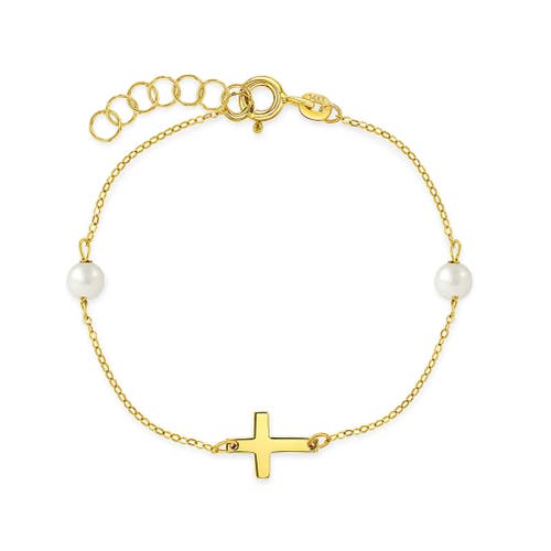 In Season Jewelry 14k Polished Cross Bracelet in Gold at Nordstrom, Size 5