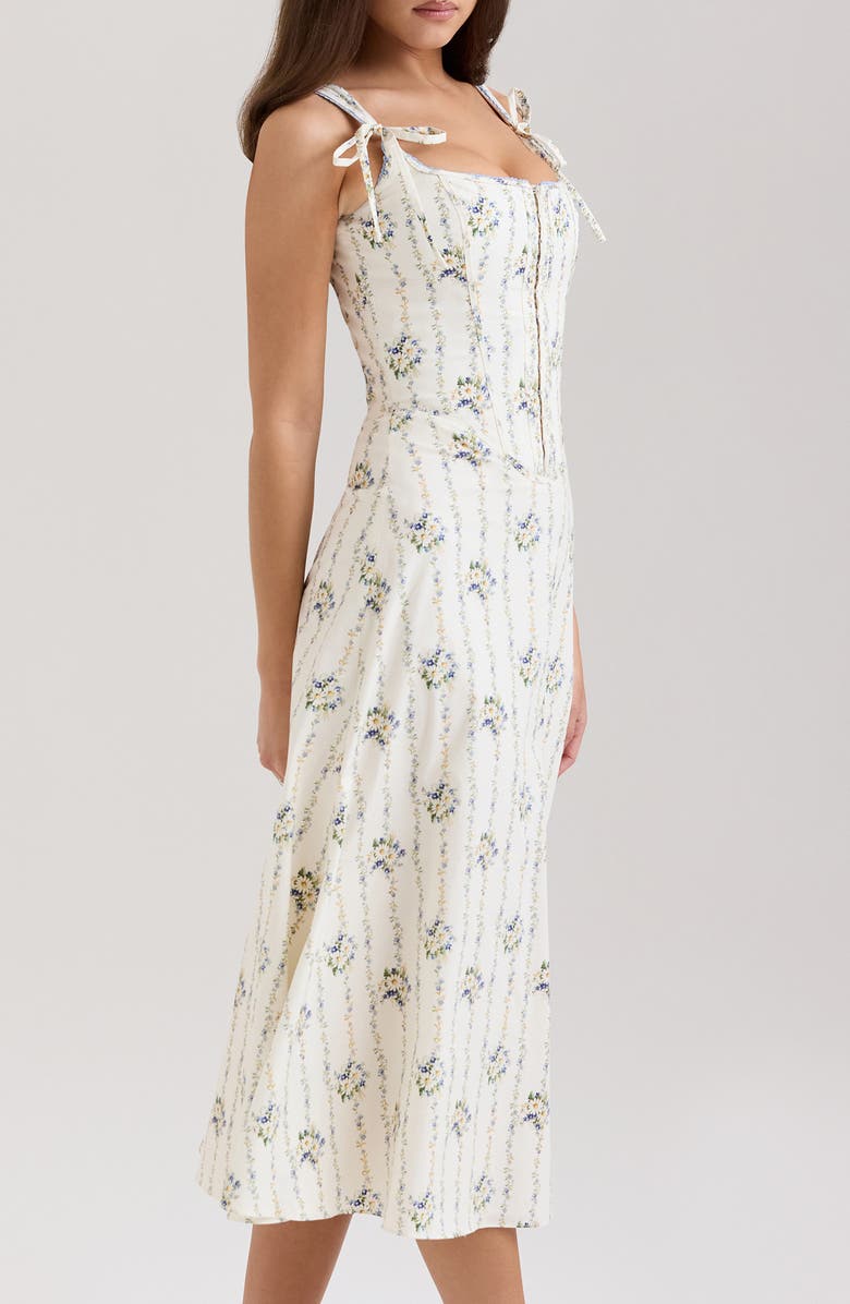 HOUSE OF CB Dionne Corset Midi Sundress, Alternate, color, Daisy Stripe Cream