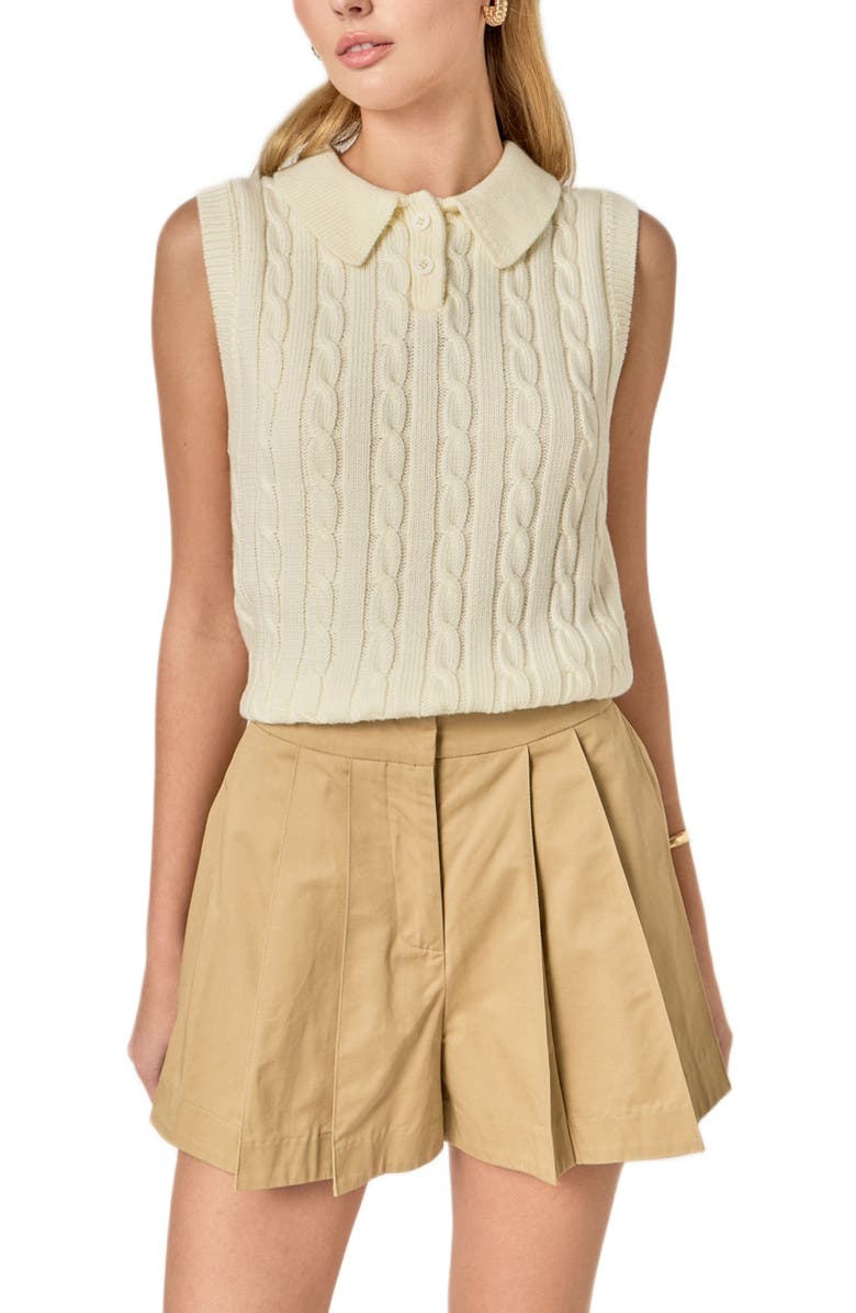 English Factory Pleated Cotton Shorts, Alternate, color, Beige
