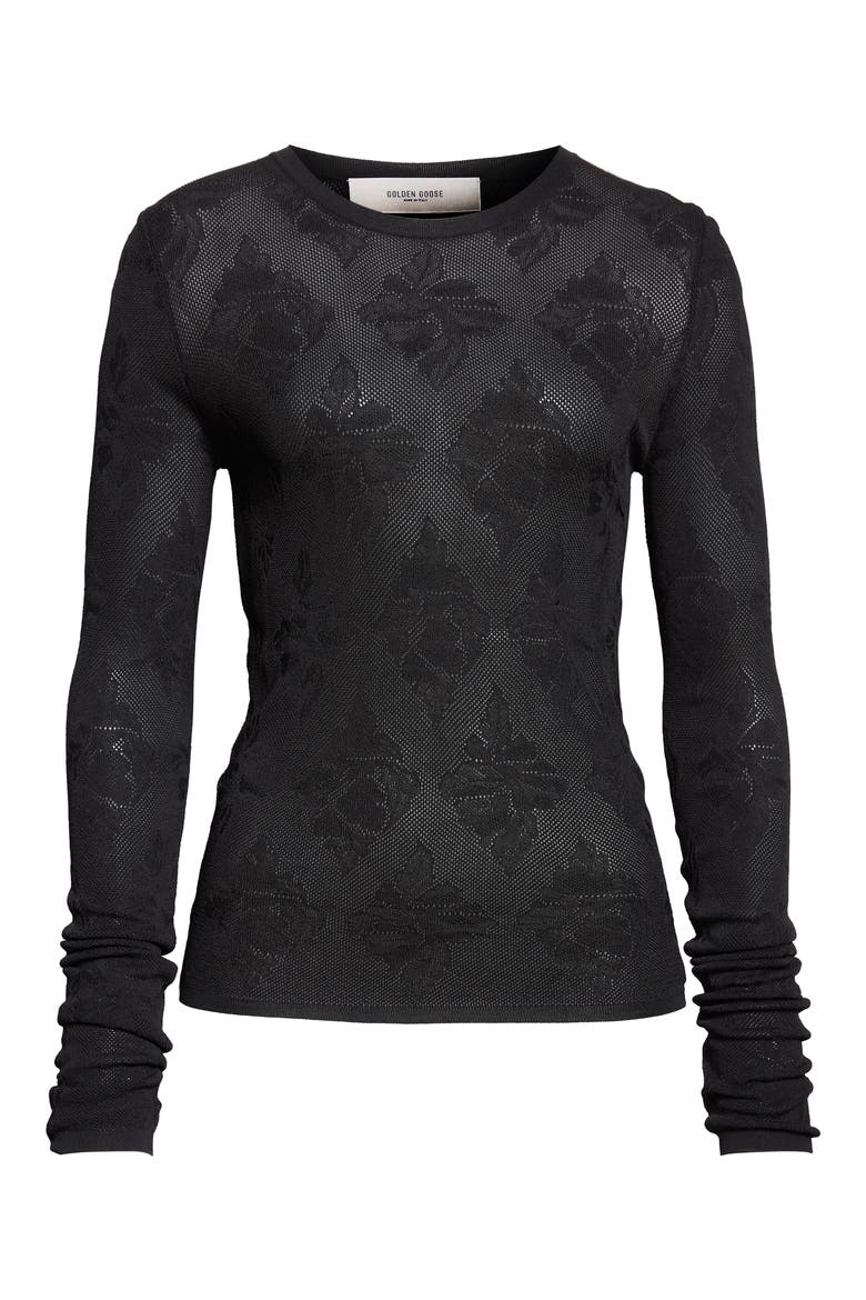 Floral Jacquard Crewneck Sweater, Alternate, color, BLACK