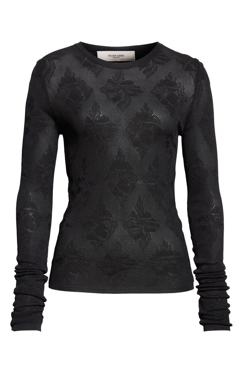 Golden Goose Floral Jacquard Crewneck Sweater, Alternate, color, Black