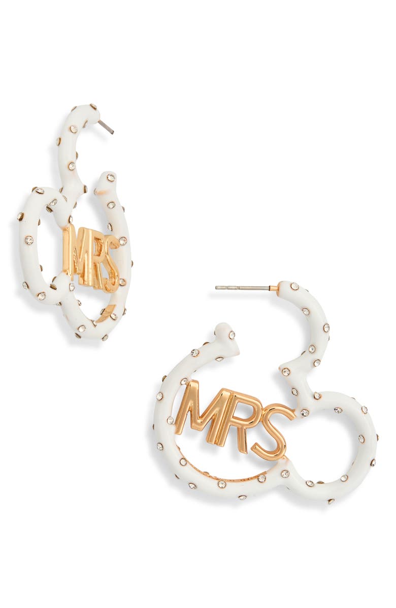 BaubleBar x Disney<sup>®</sup> Mickey Mouse Mrs Hoop Earrings, Main, color, White