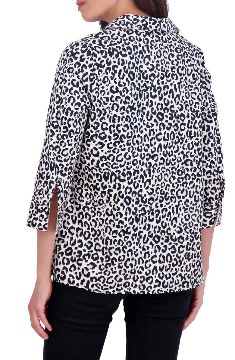 Foxcroft Sophia Leopard Print Three-Quarter Sleeve Cotton Popover Shirt, Alternate, color, 
