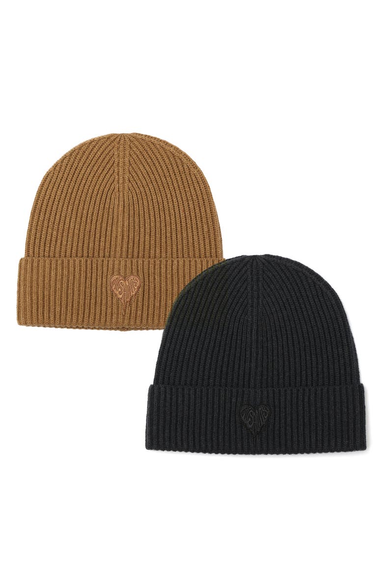 AllSaints Heart Logo Rib Beanie, Alternate, color, Tannin Brown