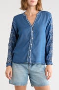 Forgotten Grace Embroidered Split Neck Tencel Lyocell Top