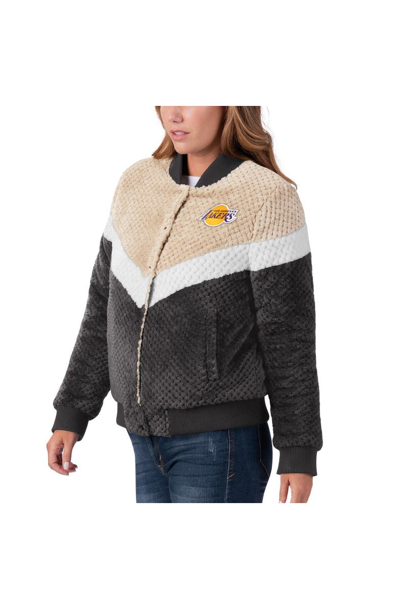G-III 4HER BY CARL BANKS Women's G-III 4Her by Carl Banks Black/Tan Los Angeles Lakers Riot Squad Sherpa Full-Snap Jacket, Alternate, color,