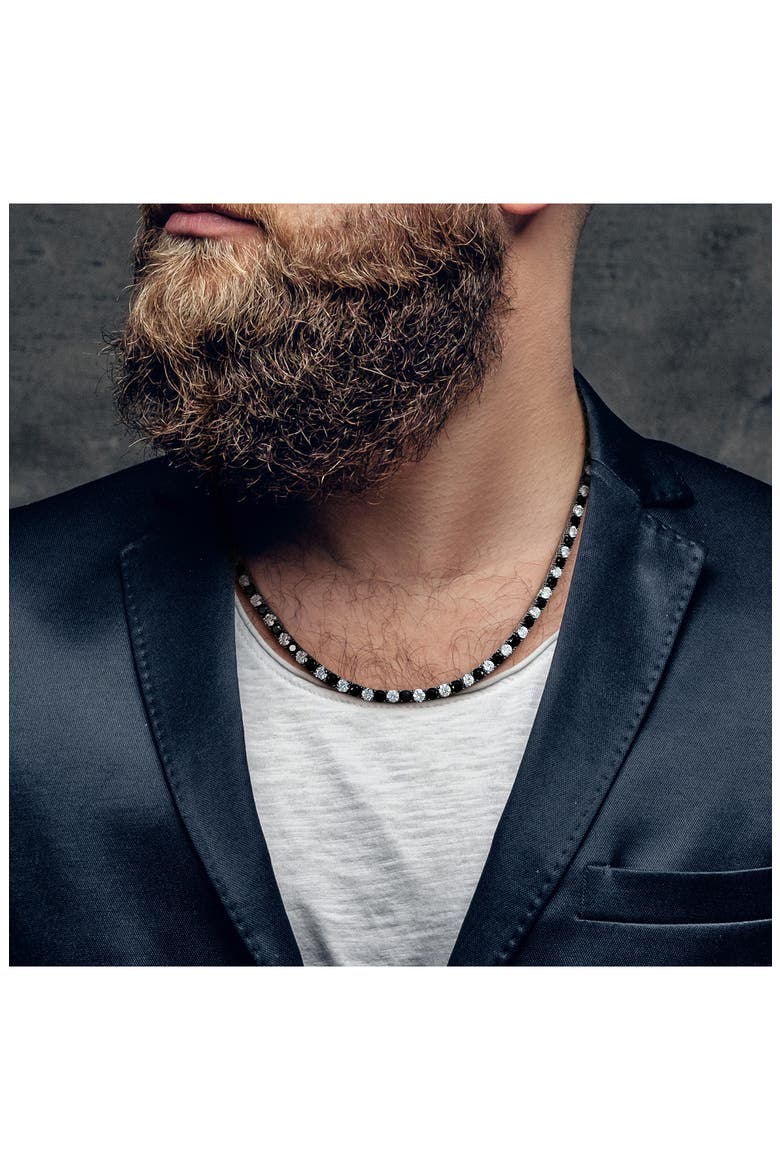 Men's Sterling Silver Lab Created Sapphire Necklace, Alternate, color, BLACK