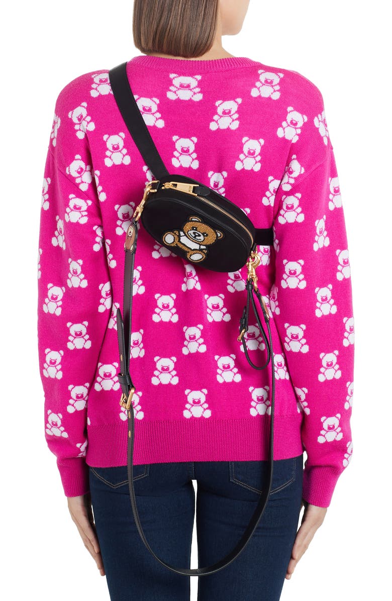 Moschino Beaded Teddy Satin Pouch, Alternate, color,