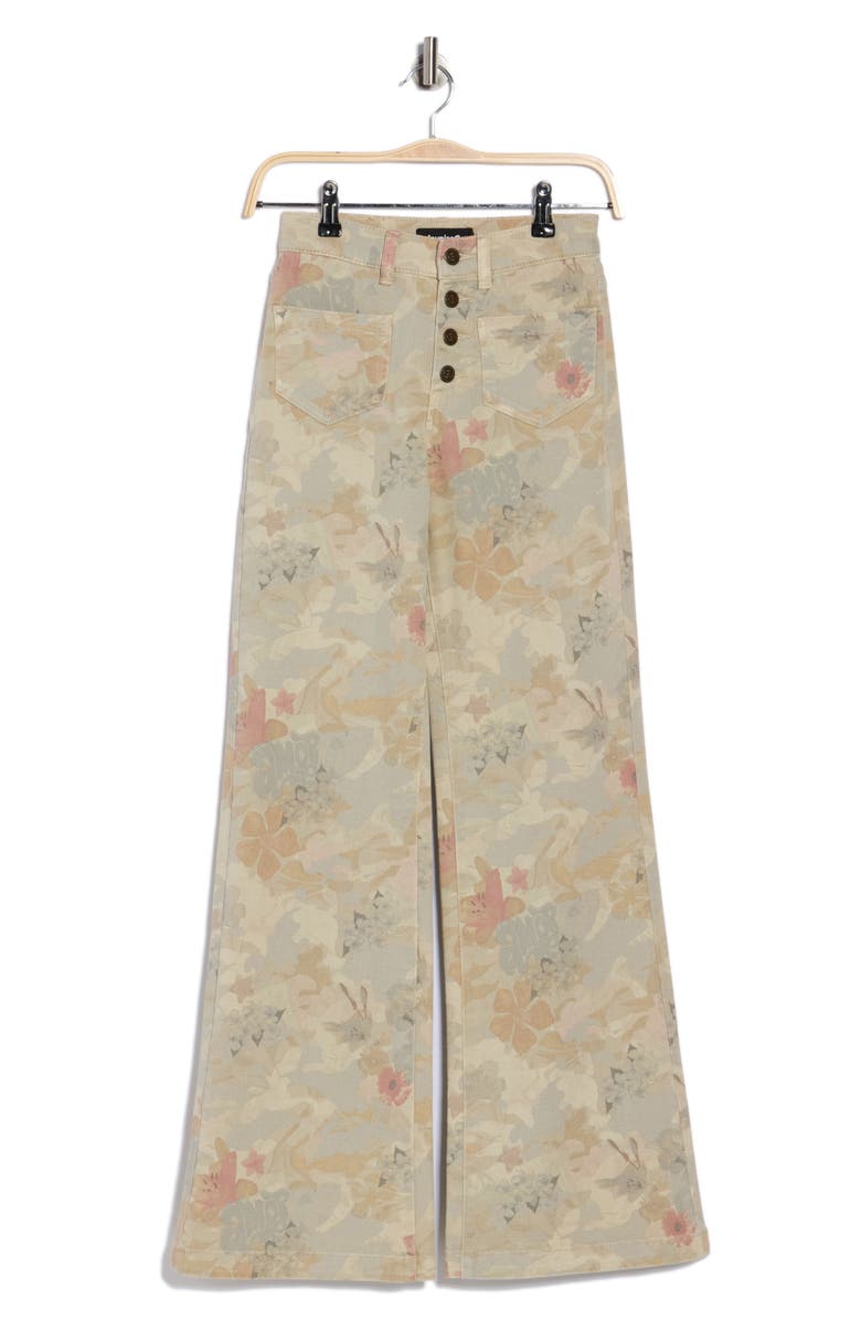 Desigual Floral Button Fly Wide Leg Pants, Alternate, color, Light Green