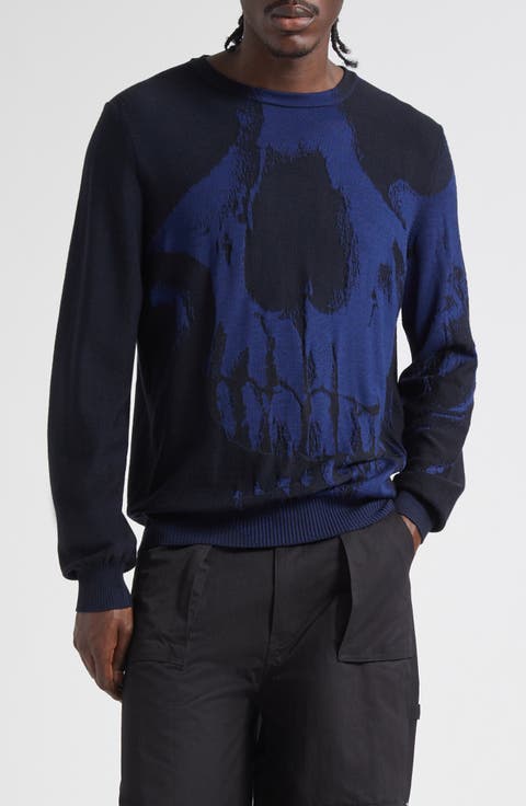 Skull Double Knit Wool Crewneck Sweater