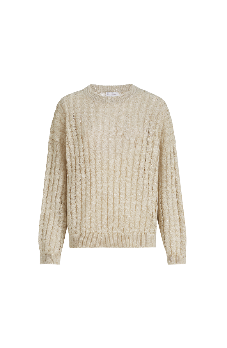 Brunello Cucinelli Dazzling Cable sweater, Main, color, Beige