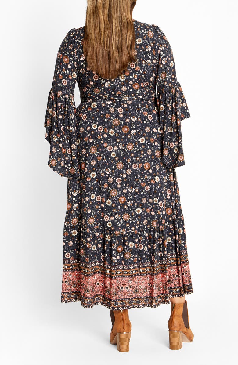 City Chic Adhara Mixed Print Long Sleeve Maxi Dress, Alternate, color, Grey