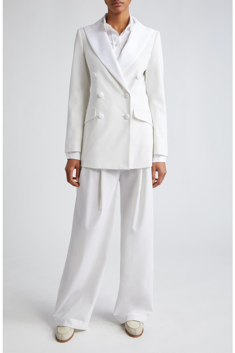 Double Breasted Satin Tuxedo Jacket, Alternate, color, WHITE