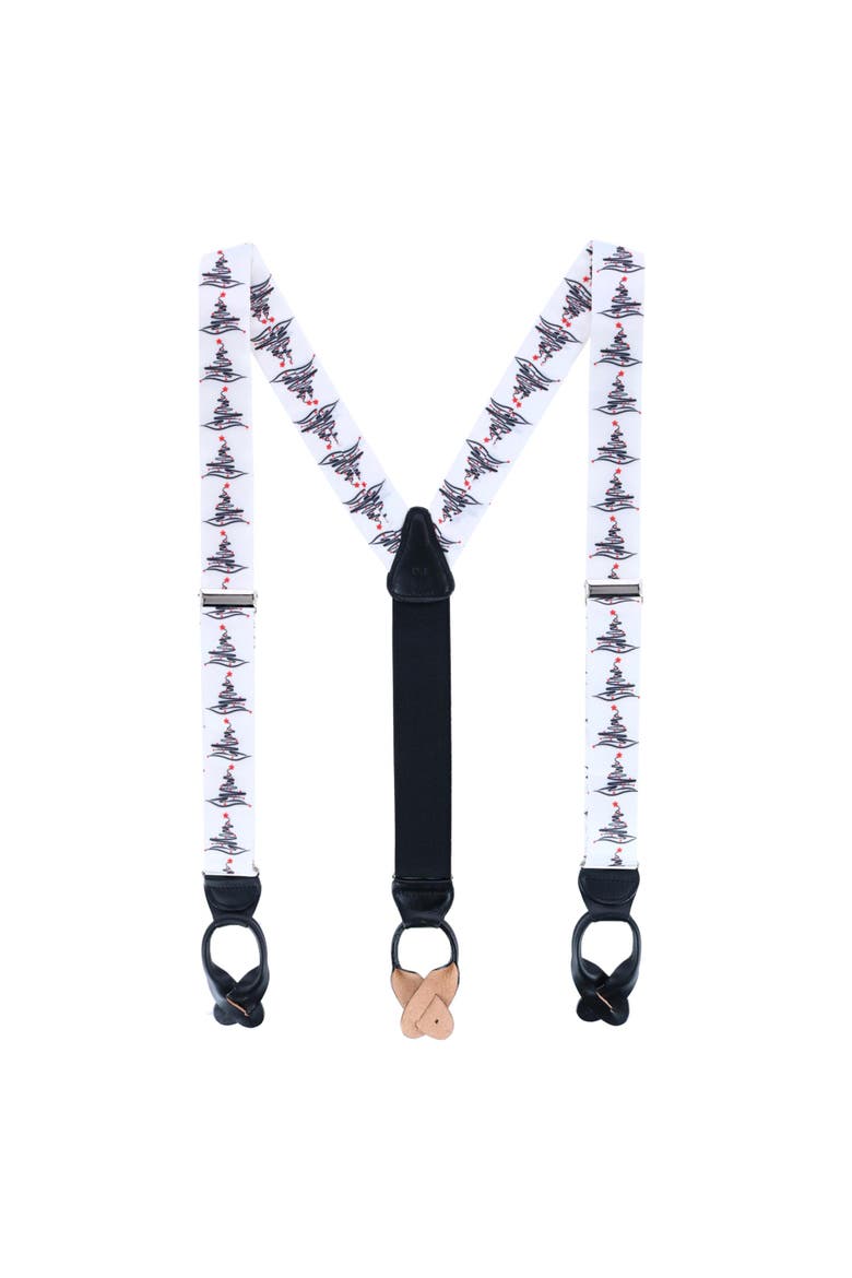 McCallister Contemporary Christmas Tree Silk Button End Suspenders, Alternate, color, White