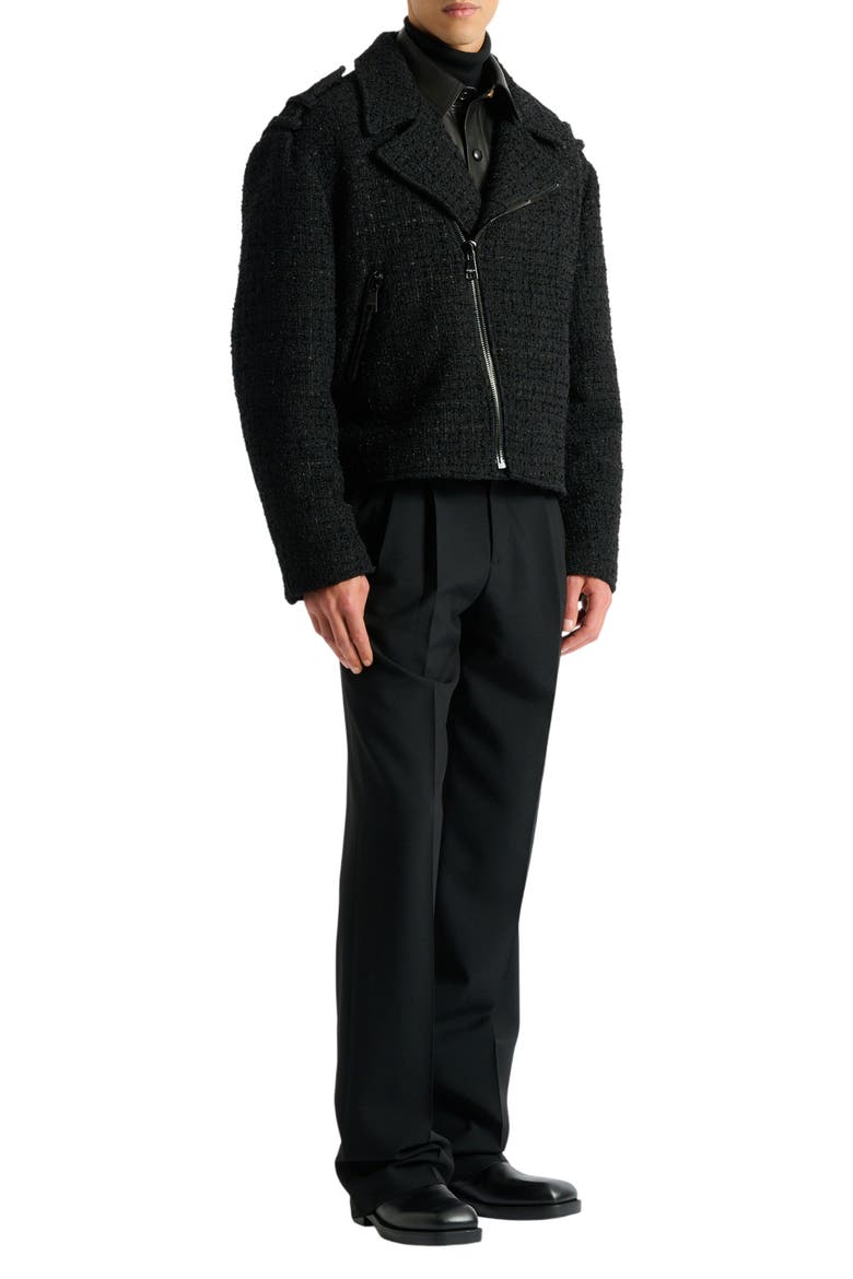 Tweed biker jacket, Alternate, color, black