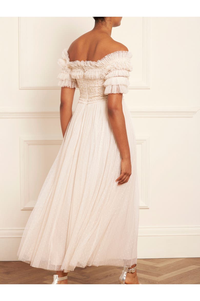 Midsummer Lace Off Shoulder Ankle Gown, Alternate, color, Cream