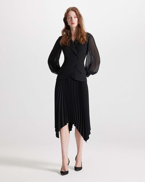 Theo The Label Atlas Crepe And Chiffon Pleated Dress In Black