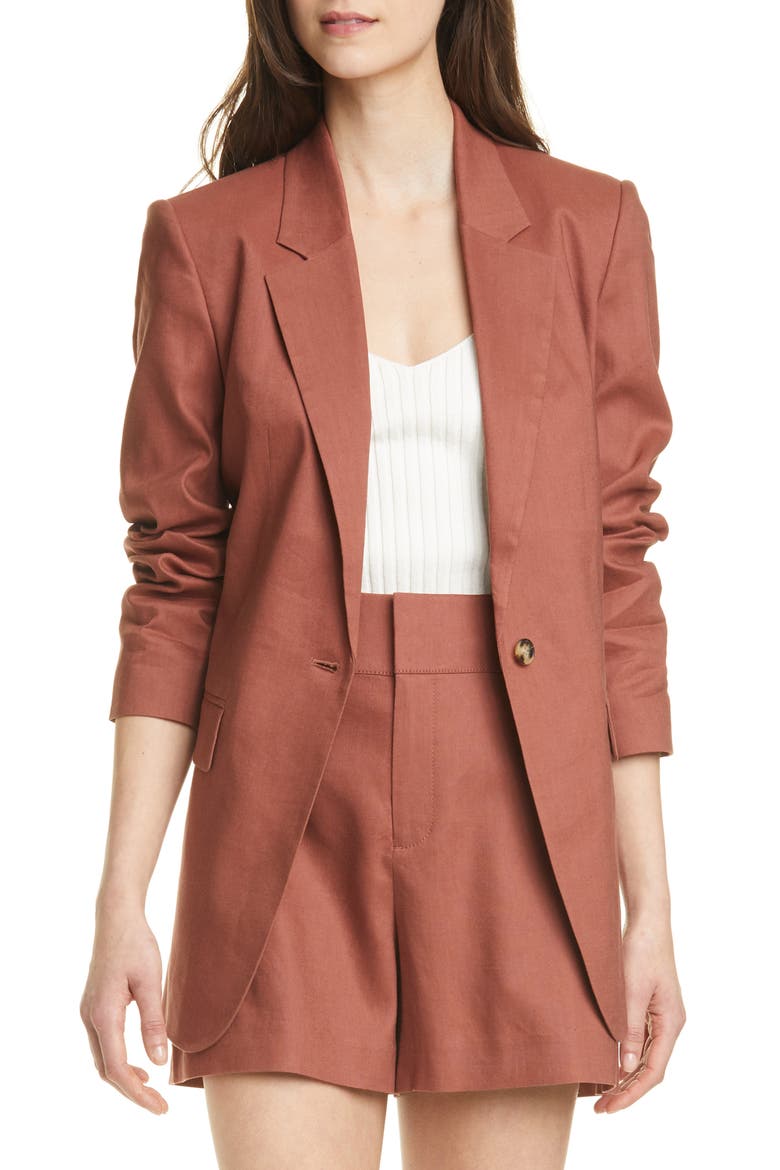 Linen Blend Blazer, Main, color, RUST