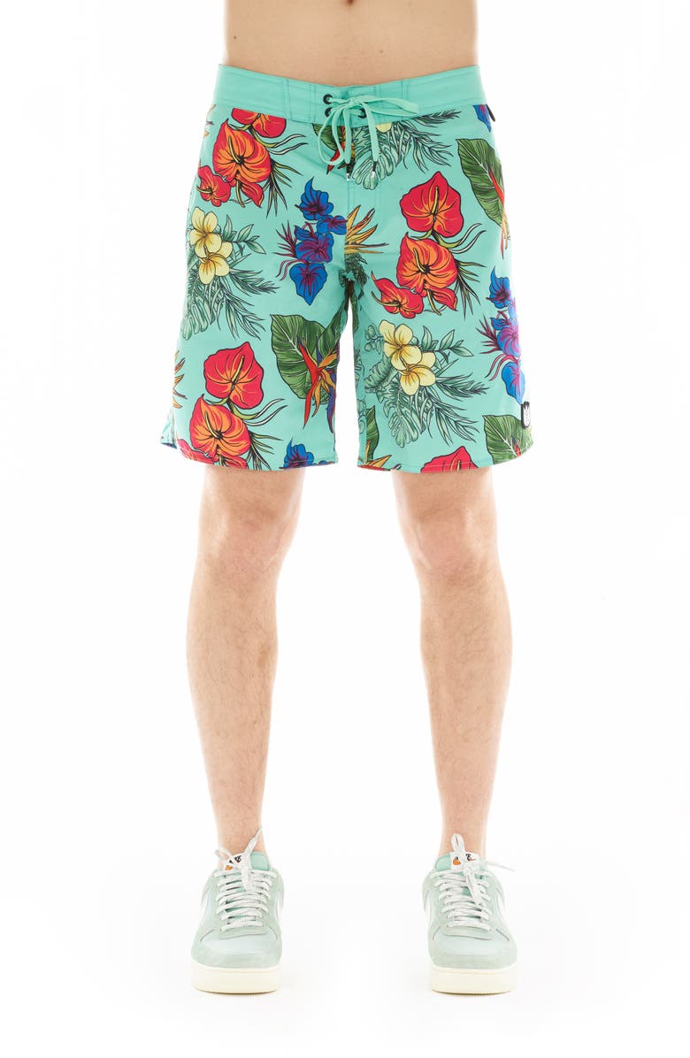 Cult of Individuality Aloha Print Swim Trunks, Main, color, 