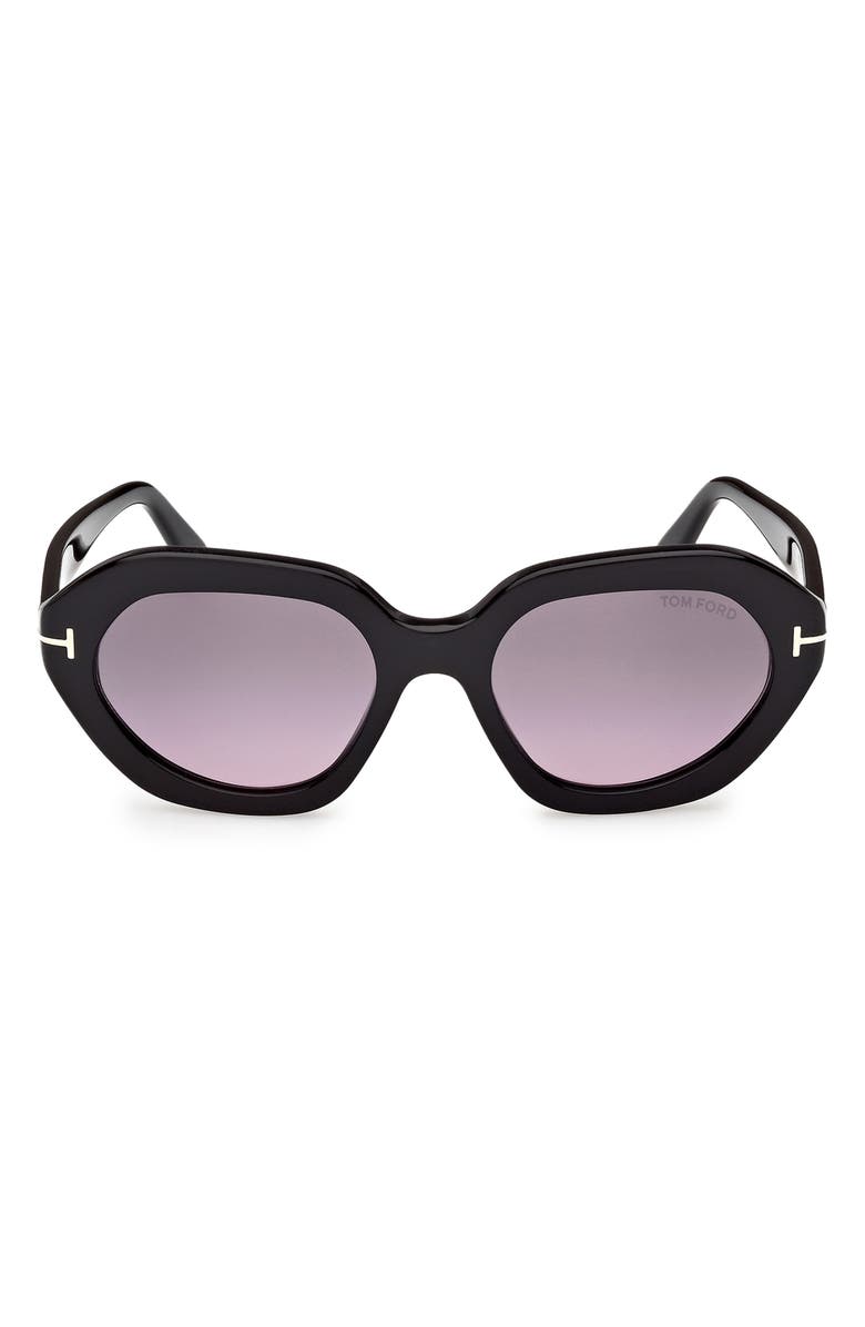 TOM FORD Meryl 53mm Gradient Geometric Sunglasses, Main, color, Shiny Black / Smoke Purple