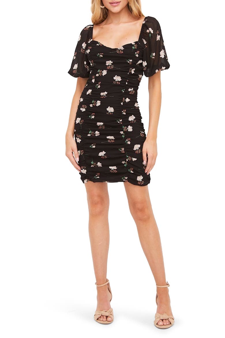Sasha Ruched Minidress, Main, color, BLACK/ CREAM/ CORAL