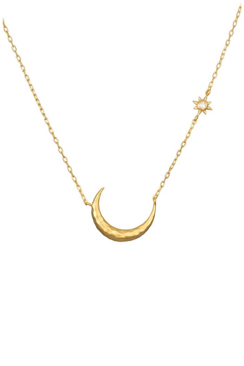 Ethereal Guide Moonstone Moon and Star Necklace, Main, color, Gold