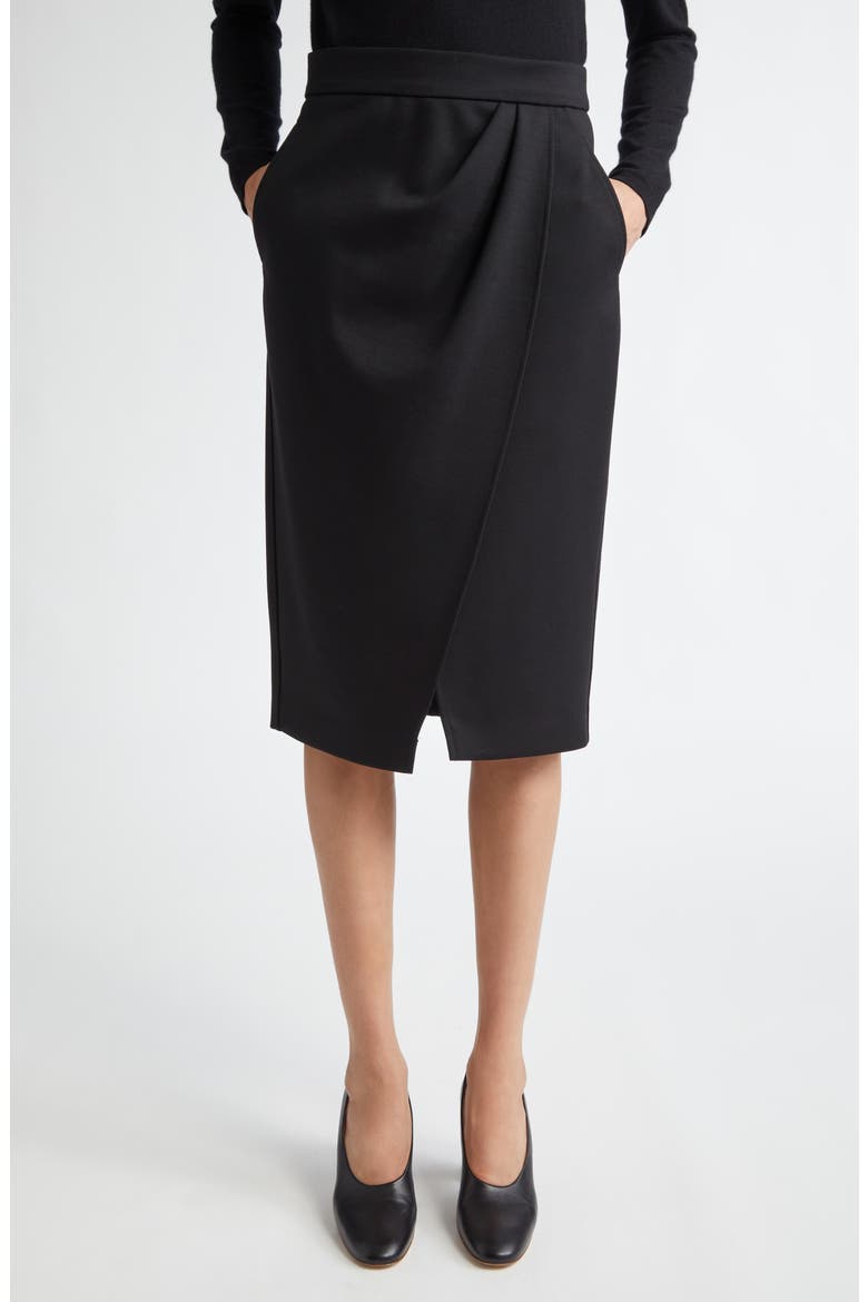 Fervida Drape Front Wool Skirt, Main, color, BLACK