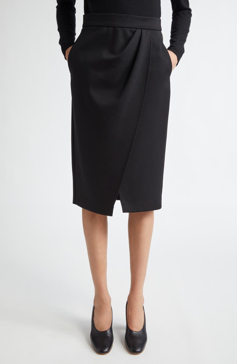 Max Mara Fervida Drape Front Wool Skirt, Main, color, Black