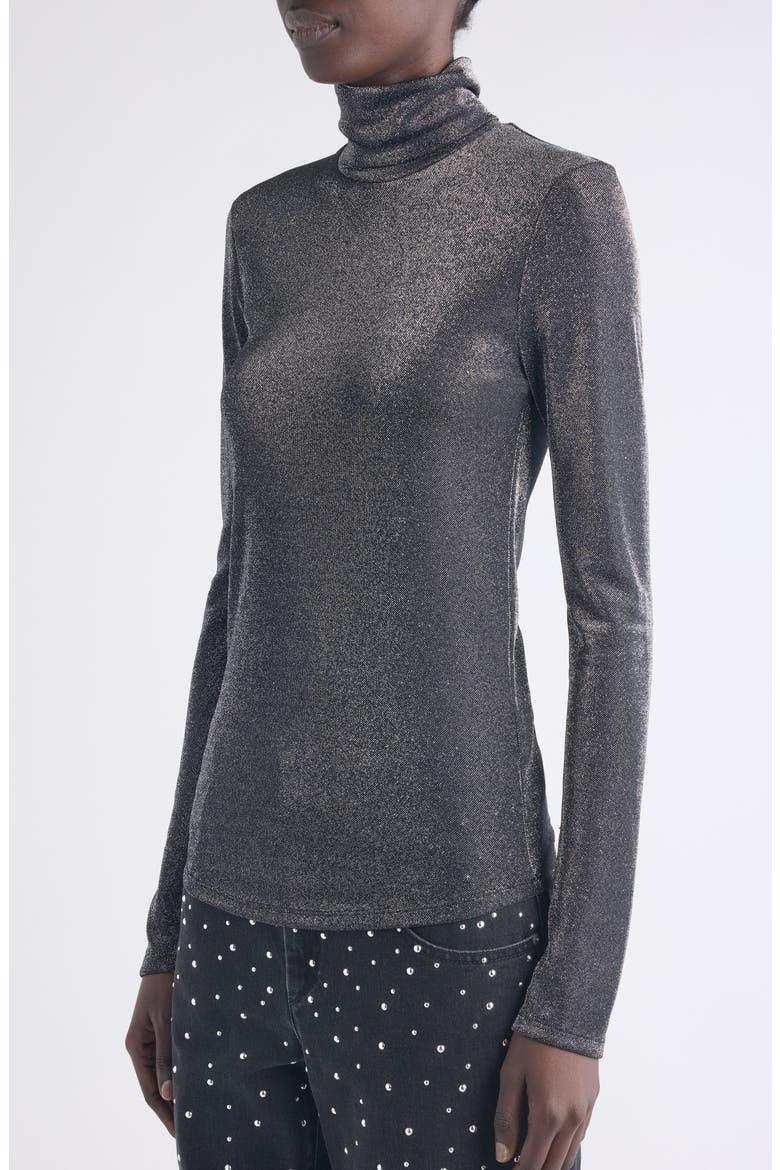 Jadia Metallic Turtleneck Top, Alternate, color, GUN METAL