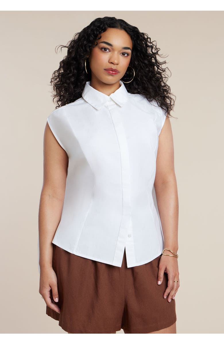 ELOQUII Button Up Shirt With Open Back, Main, color, White