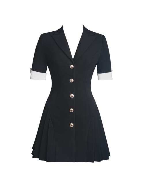 Miss Circle Ilitha Woven Crepe Pleated A-line Mini Dress In Black