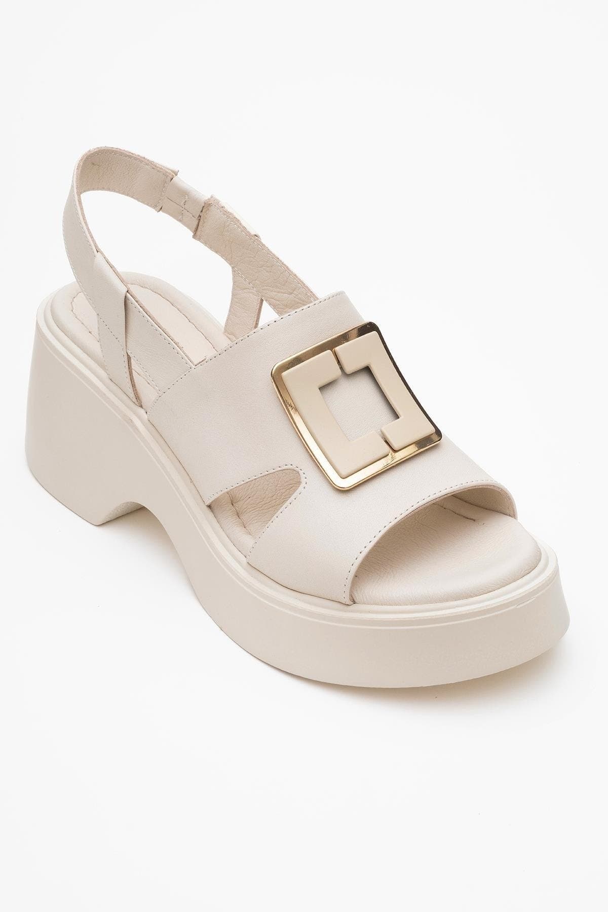 Lucia Leather Buckle Platform Sandal, Alternate, color, Beige Leather