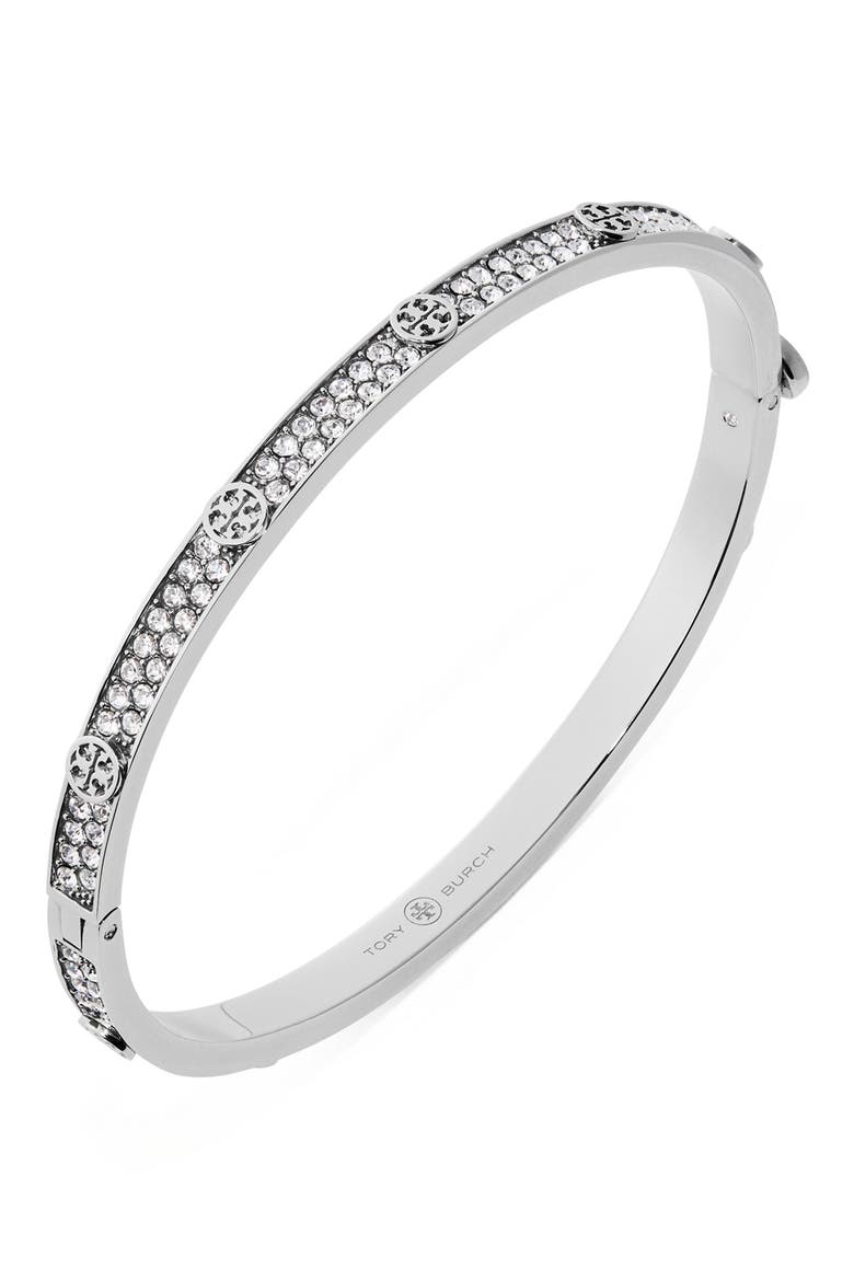 Thin Icon Pave Hinge Bracelet, Alternate, color, TORY SILVER / CRYSTAL