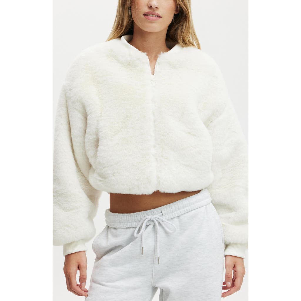 Cotton On Body Ariel Faux Fur Bomber Jacket In Coconut Milk