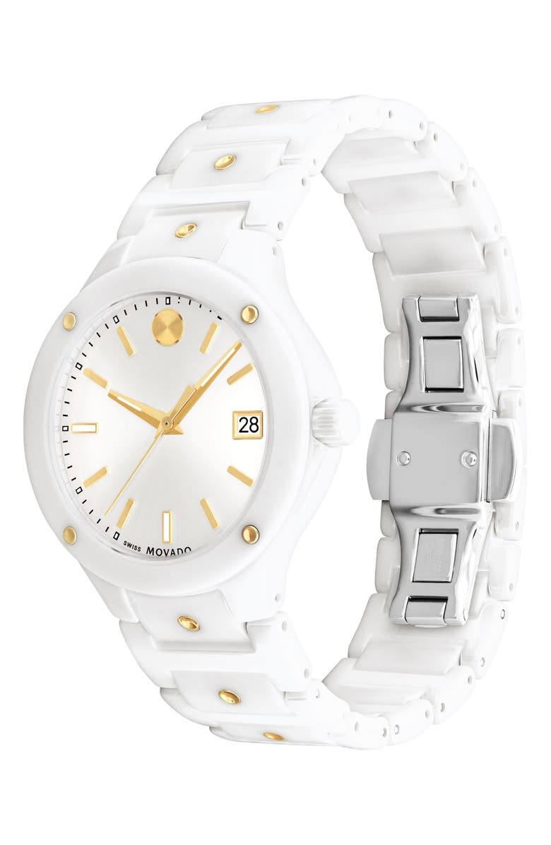 Movado SE Ceramic Bracelet Watch, 32mm, Alternate, color, White