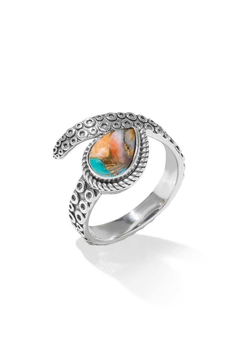 Pear Turquoise Bypass Ring, Alternate, color, ORANGE