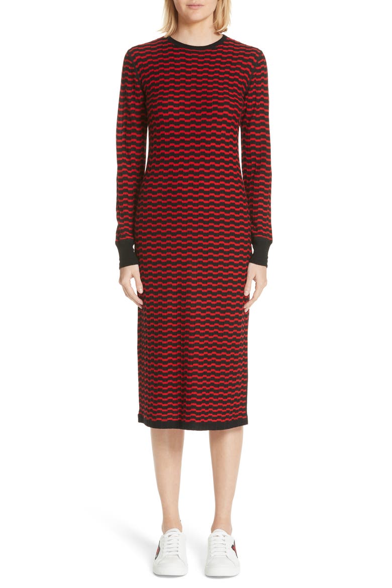 Stripe Wool Sweater-Dress, Main, color, BLACK/ RED