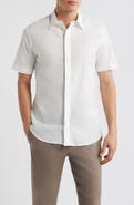 Emporio Armani Textured Stripe Short Sleeve Knit Cotton Button-Up Shirt
