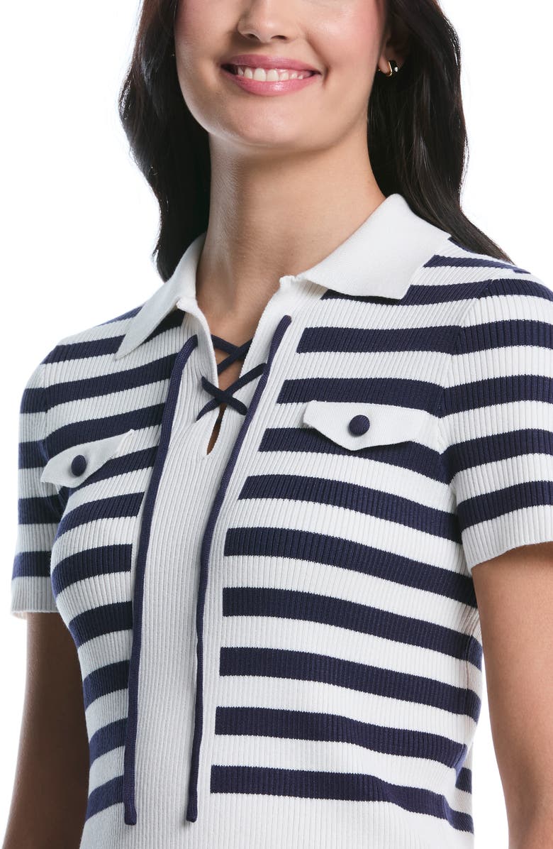 Laundry by Shelli Segal Tie Front Short Sleeve Top, Alternate, color, Peacoat